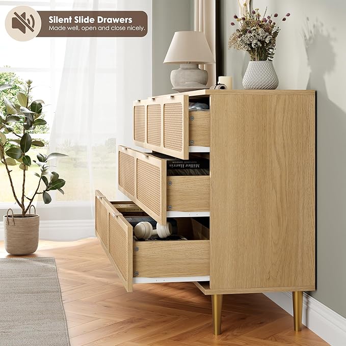 GarveeHome Rattan 7 Drawer Dressers
