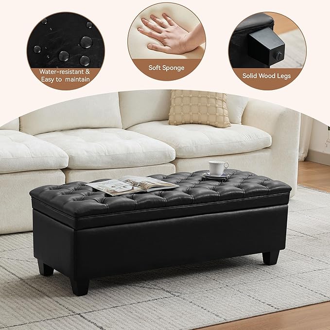 WUTUTUEE 50" Faux Leather Storage Ottoman Bench, End of Bed Upholstered