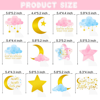 Twinkle Twinkle Little Star Gender Reveal Party Supplies Little Star Baby Shower Honeycomb Centerpieces 12PCS Pink and Blue Table Decorations Moon Cloud Centerpieces for Girls or Boys Birthday Decor