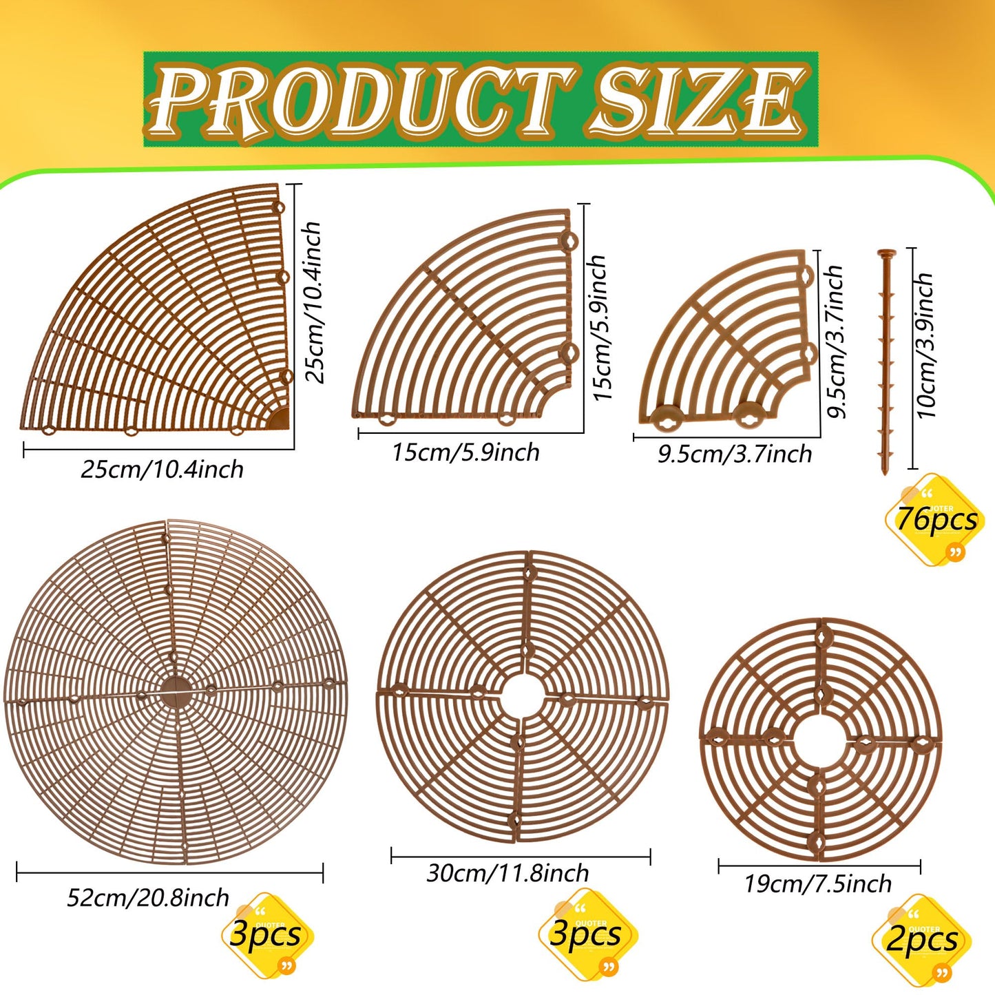 8 Pcs Plant Pot Grid Cuttable Flower Soil Protector 3 Pcs 20.8" 3 Pcs 11.8" and 2 Pcs 7.5" Plant Pot with 76 Pcs Stakes ABS Environmentally Friendly Plastic Cat Pet Digging Stopper for Indoor Outdoor