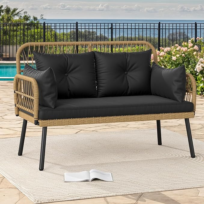 DWVO Outdoor Loveseat, Patio Wicker Furniture Set