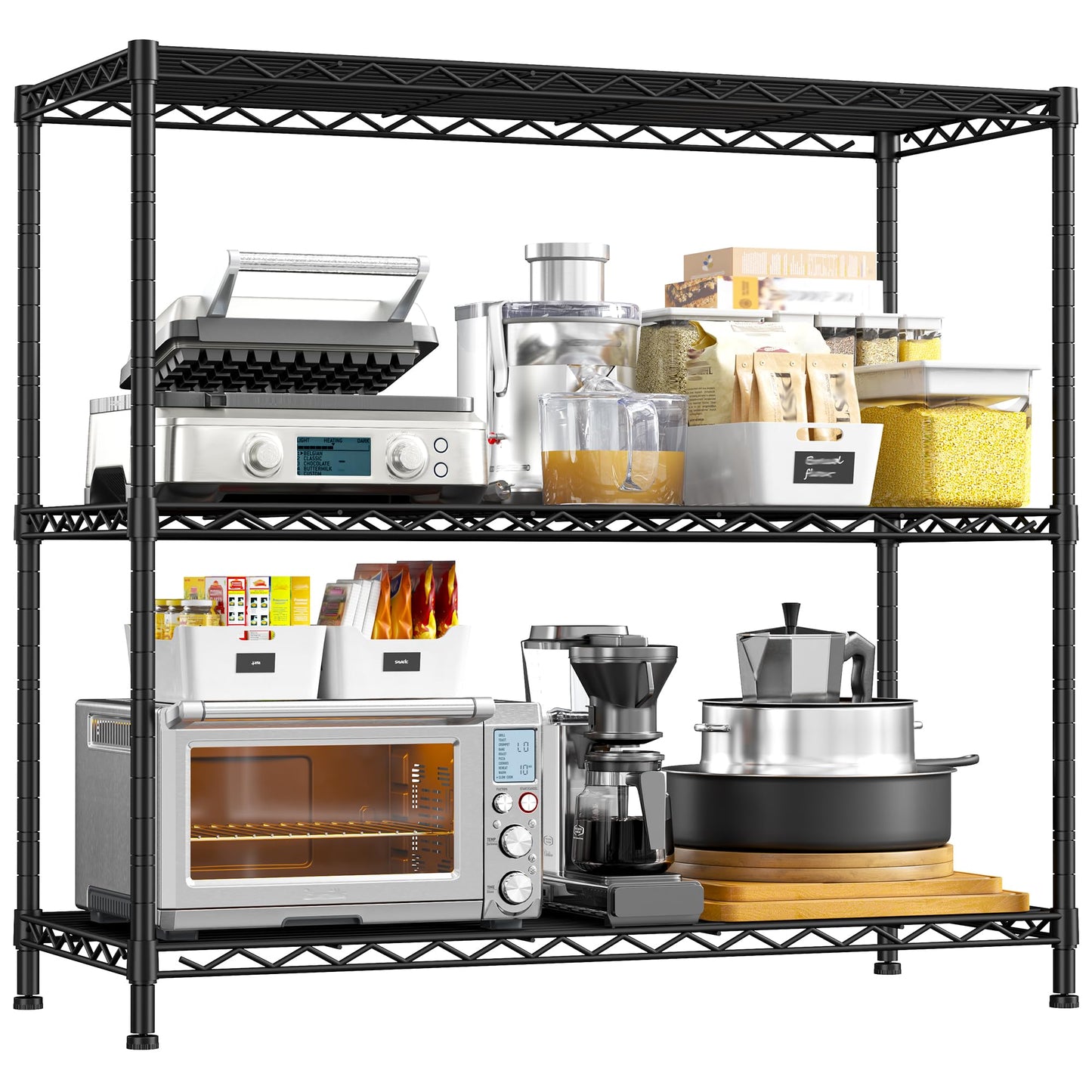 DurayLoly 35.6" W Storage Shelves, 3 Tier Adjustable Metal Shelving Unit Heavy Duty Steel Wire Rack for Kitchen,Laundry,Pantry,Office,Garage, Closet,Black(35.6" Wx14 Dx35.6 H)