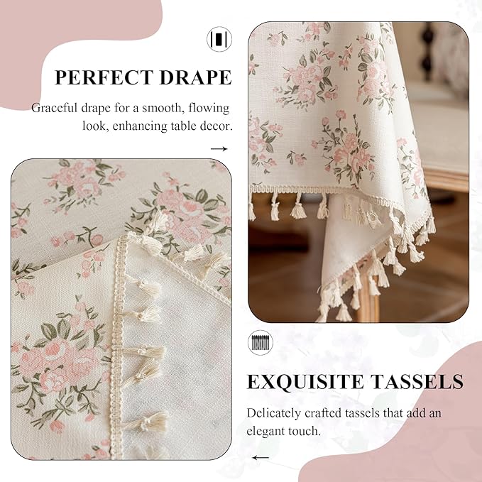 VClife Shabby Chic Pink White Floral Tablecloth