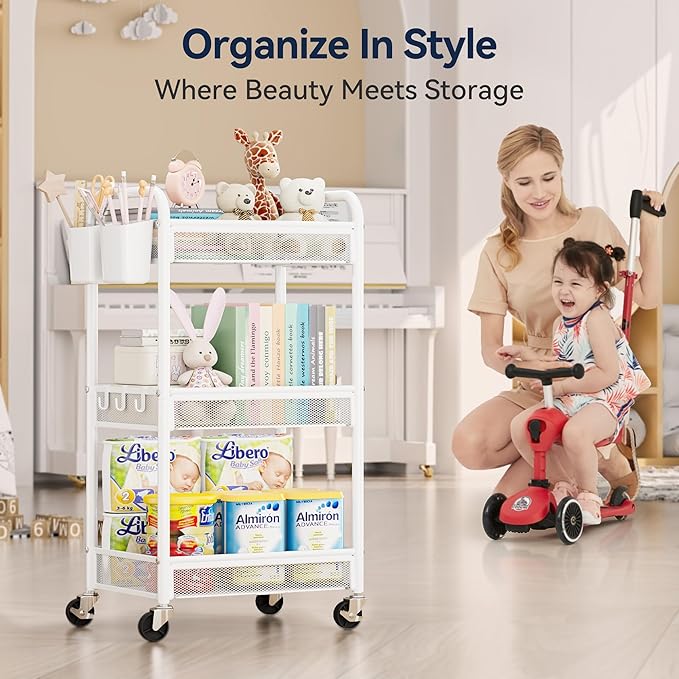 YASONIC 3 Tier Rolling Cart – Metal Utility Storage Carts