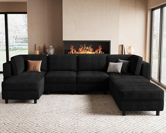 Belffin 114.2" Modular Sectional Sofa Corduroy 7 Seats U Shaped Sofa Couch