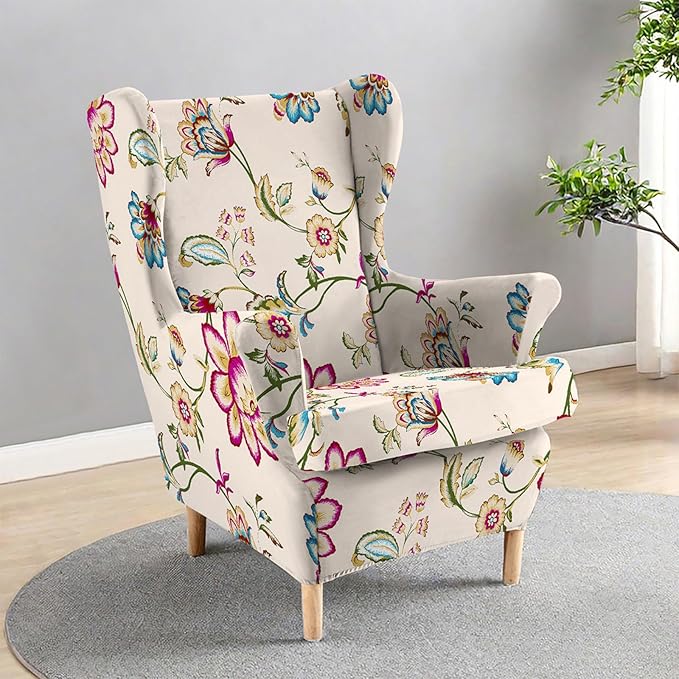 HAOYONG Wing Chair Slipcovers Printed Wingback Chair Covers 2 Pieces Wingback