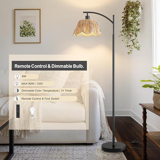 Oneach Boho Floor Lamp with 3 Color Temperatures, Farmhouse Floor Lamps