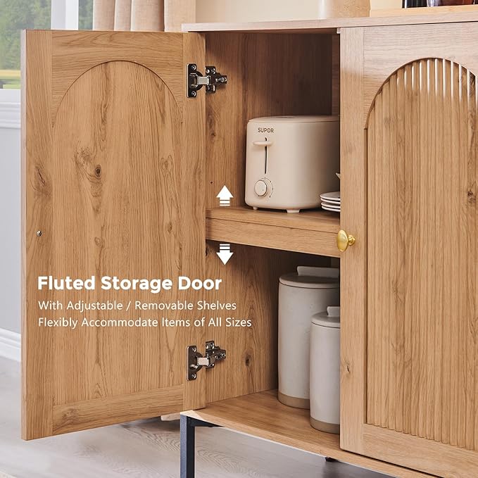 IFBUY Modern Sideboard Buffet Cabinet, 123.5" W Fluted Arched Buffet Cabinet