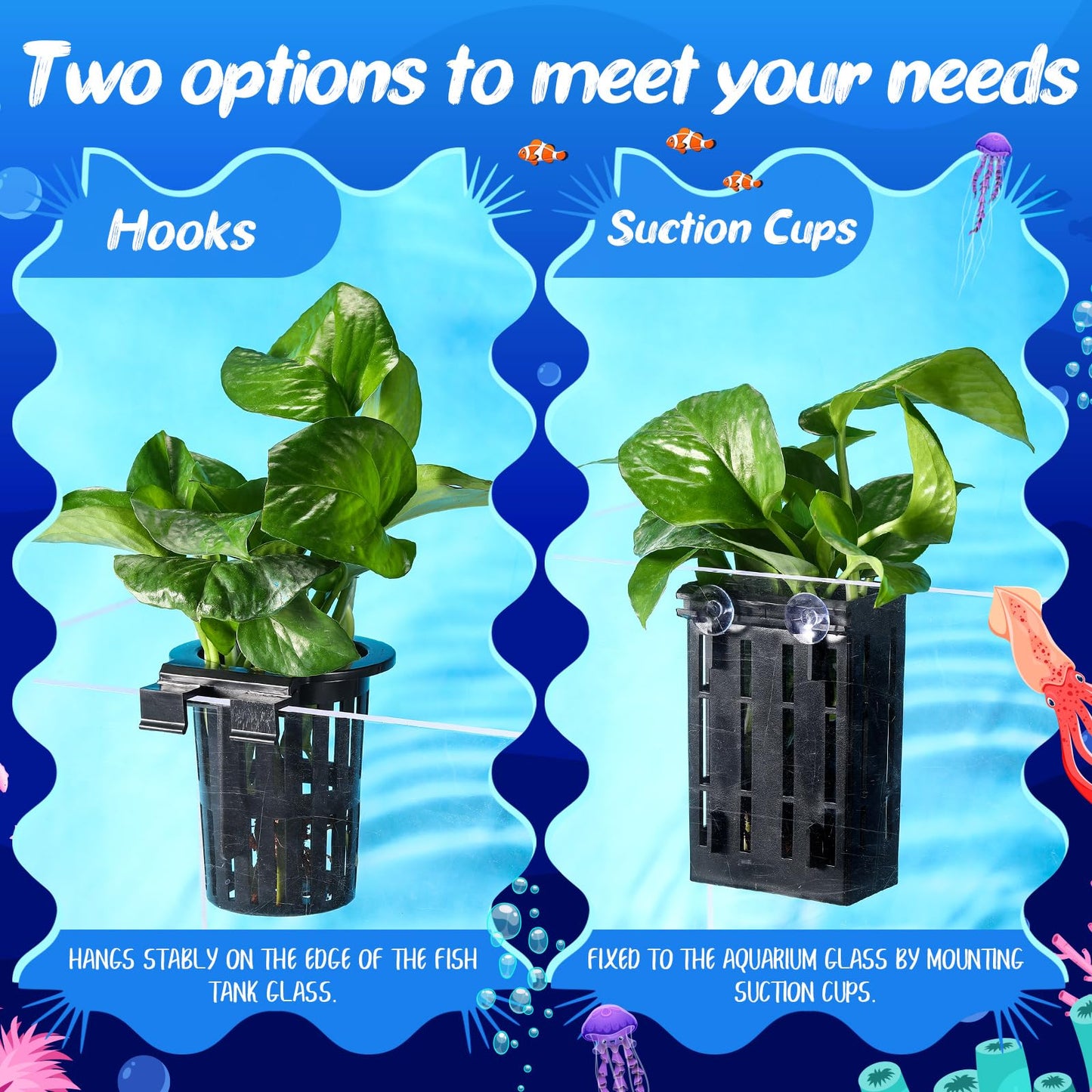 Chunful 6 Set Upgraded Large Aquarium Plant Holder Contain 6 Hanging Aquatic Pot with 36 Hooks and 12 Aquatic Planter Suction Cups for Fish Tank Aquarium Cultivation and Aquascape Decorations