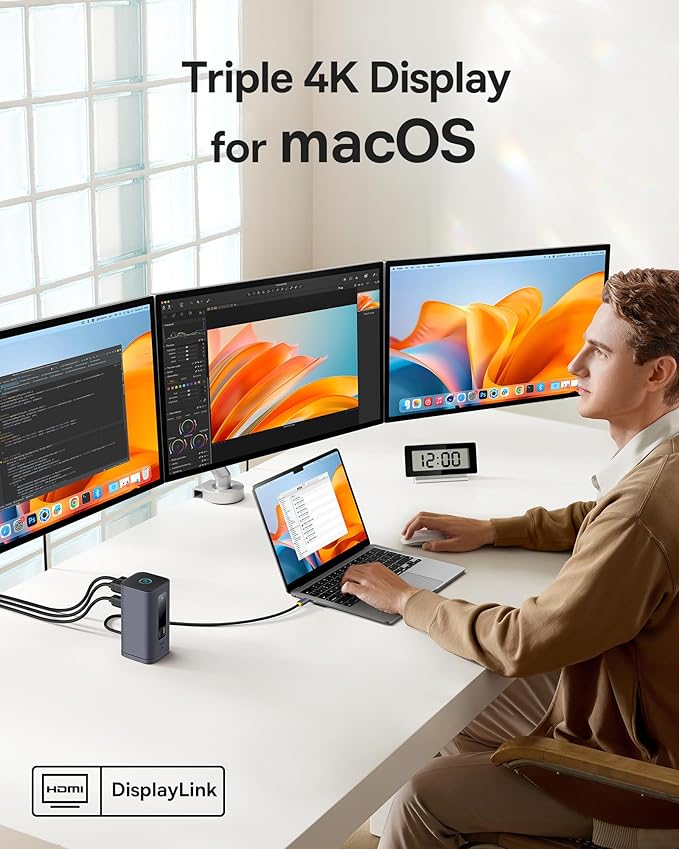 Baseus SpaceMate(MAC) Docking Station, USB C Docking Station 3 Monitors with 4K HDMI, 10Gbps USB Ports, 100W PD, Gigabit Ethernet, Audio, Laptop Docking Station for Mac & Win