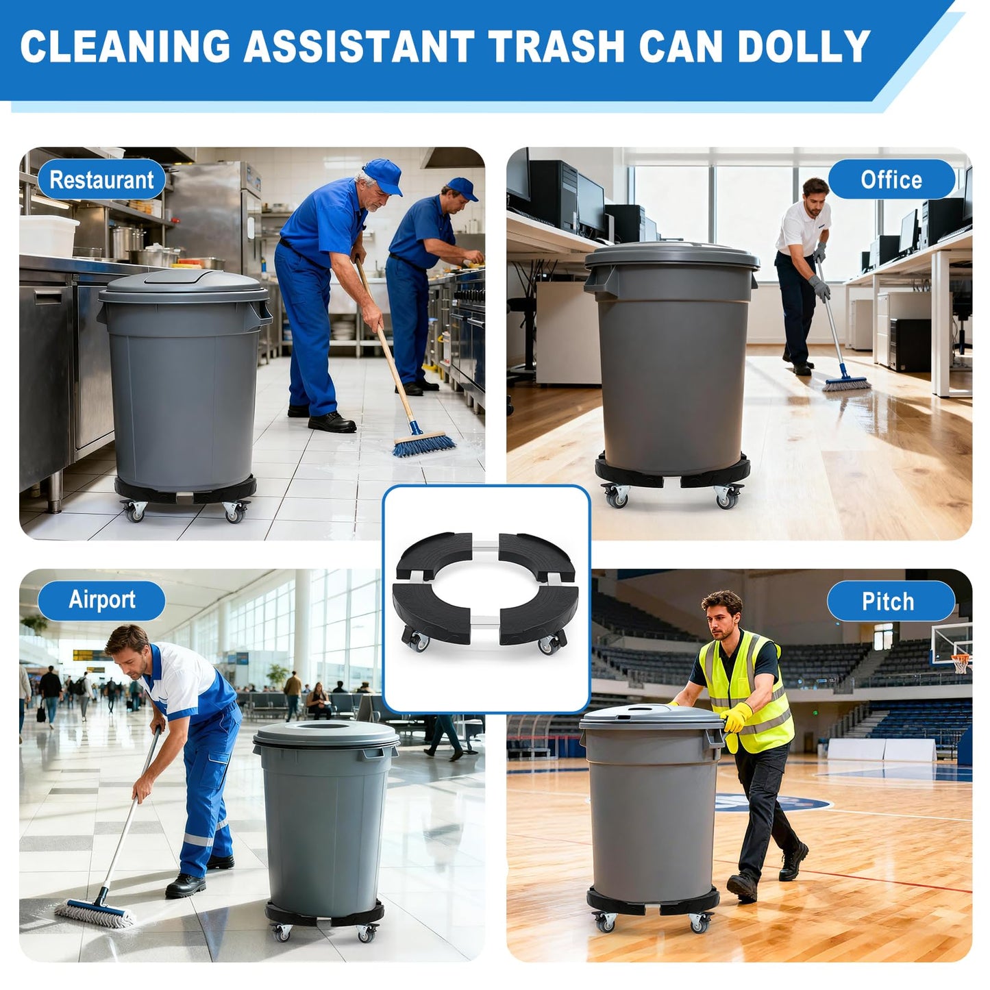 W B D WEIBIDA Trash Can Dolly Wheels Adjustable 15-19 Inch Round Roller with 4 Wheels Drum Cart Heavy Duty 440lbs Keg Truck Large Barrel Dollies Multi Functional Rolling Stand Plant Caddy