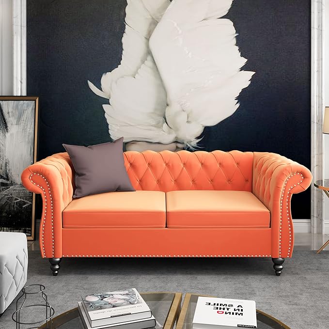 ORRD 2 Piece Living Room Set, Velvet Chesterfield Sofa Loveseat Couch Chair