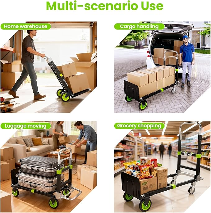 3-in-1 Folding Hand Trucks, 600Lbs Convertible Hand Truck Dolly, Heavy Duty