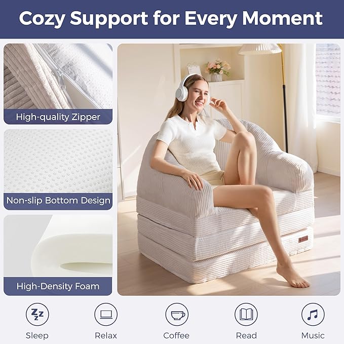 MAXYOYO Folding Sofa Bed with Backrest, Boneless Fold Out Couch Bed with Handle