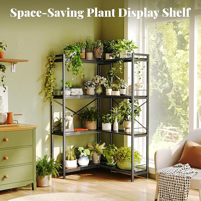 Huuger 4 Tier Bookshelf, L Shaped Corner Bookshelf