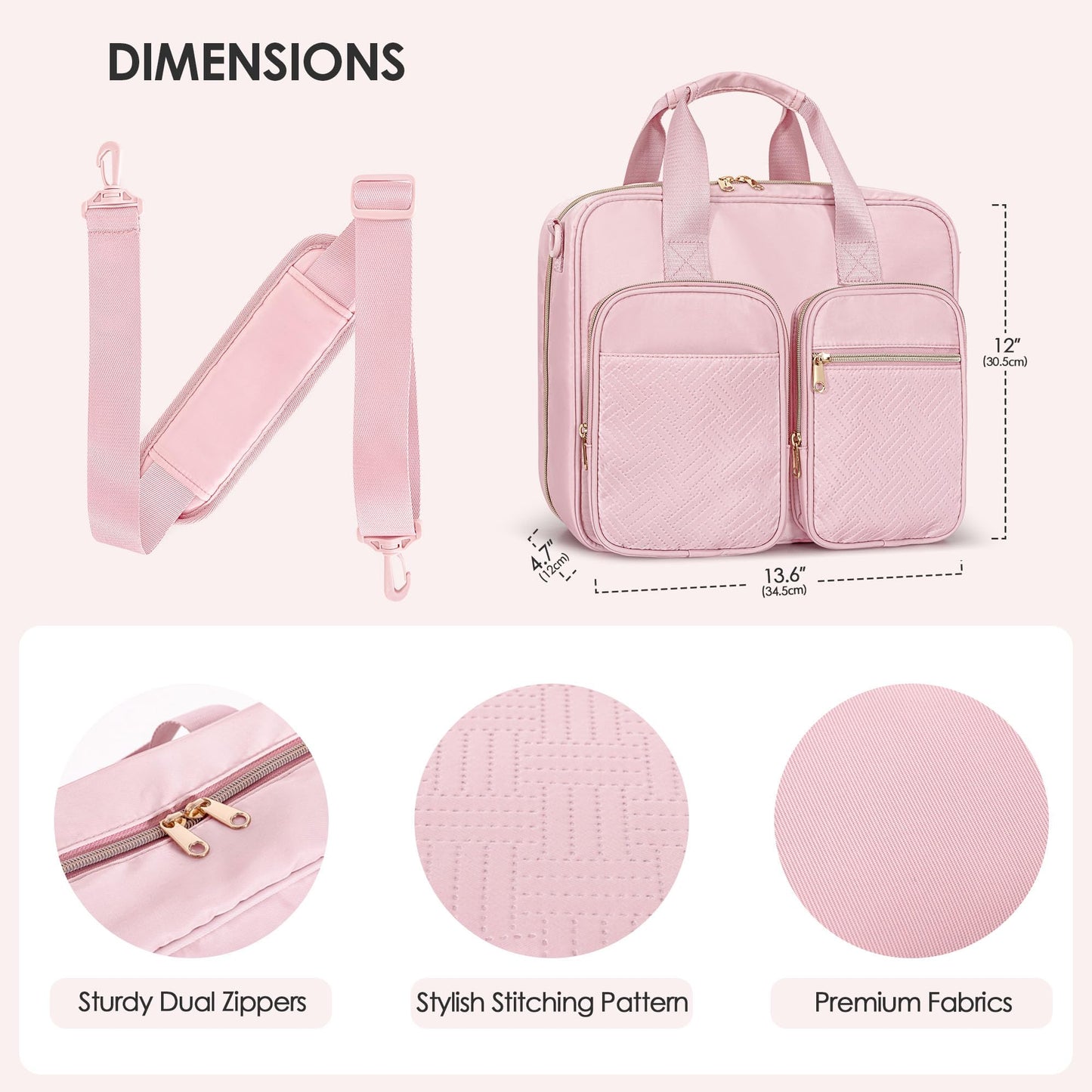 Prokva 3 Ring Zipper Binder, 2 Inch Ring Binder Organizer Bag with Shoulder Strap Fits 13 Inch Laptop and 500 Sheets, Pink (Empty Bag Only)