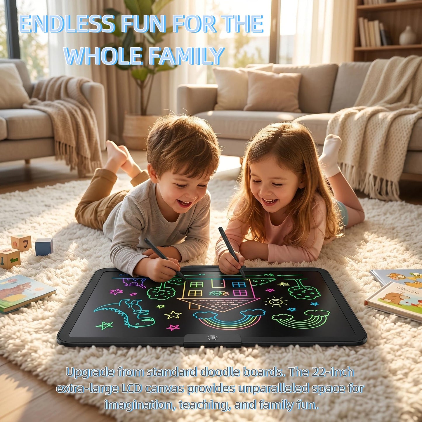 22 Inch Extra Large LCD Writing Tablet, Type-C Rechargeable Drawing Pad for Kids and Adults, Giant Electronic Doodle Board, Reusable Digital Whiteboard for Home Office & Gifts (Black)
