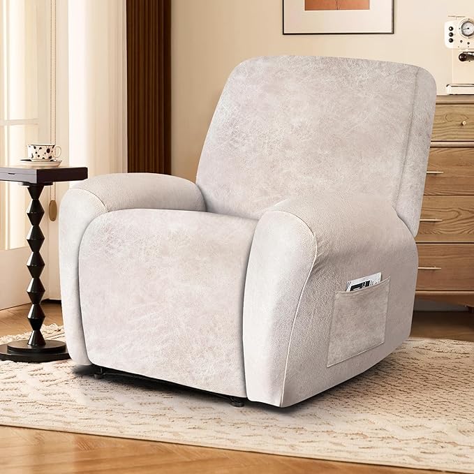 ANARACHON Leather Look Recliner Chair Covers, 4-Pieces Stretch Recliner Cover