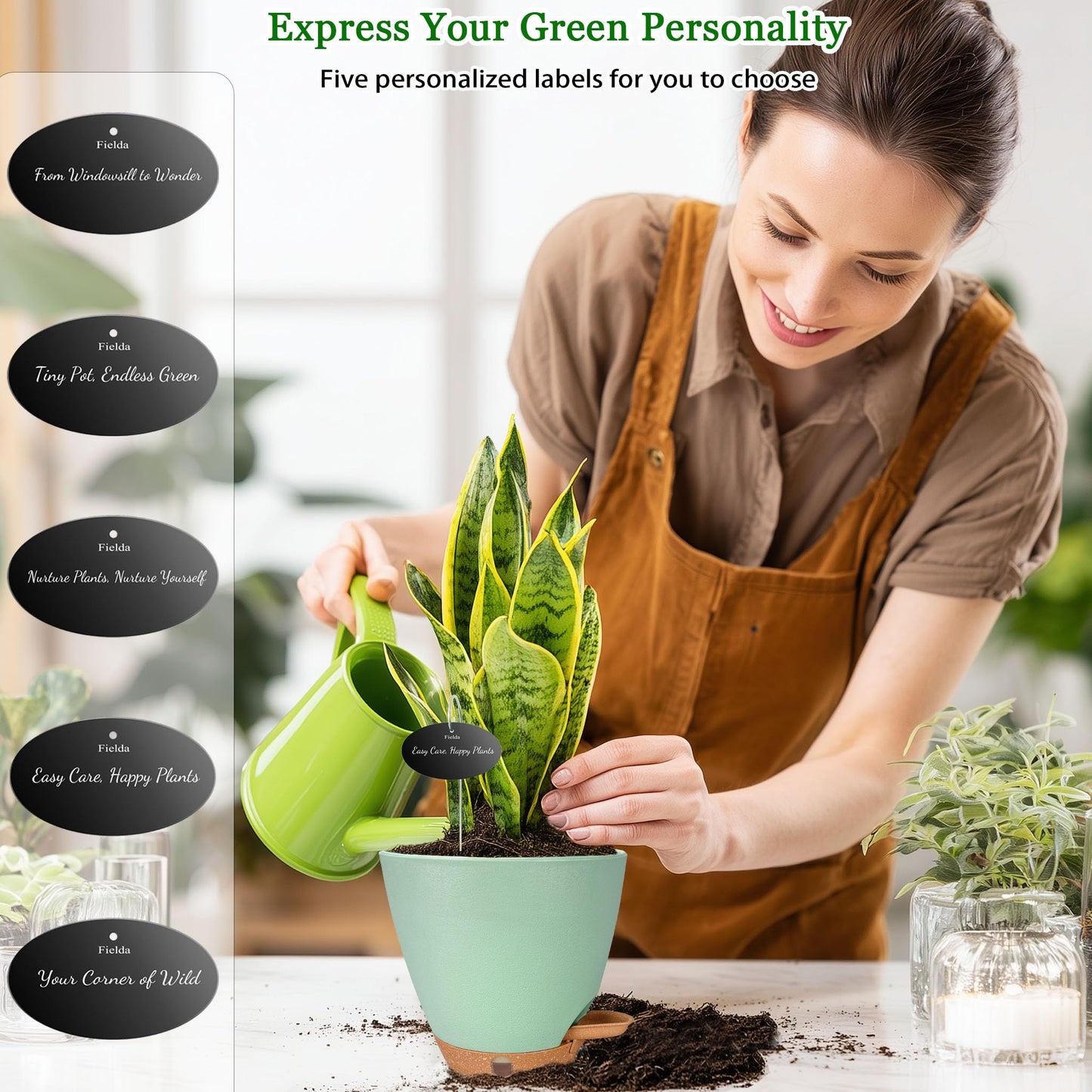 Fielda 6 Inch Self Watering Pots for Indoor Plants (5-Pack) & 2 Pack 10 inch Plant Pots,Plastic Planters with Drainage Holes, Deep Reservoir, Water Level Indicator, Modern Decorative Flower Pot