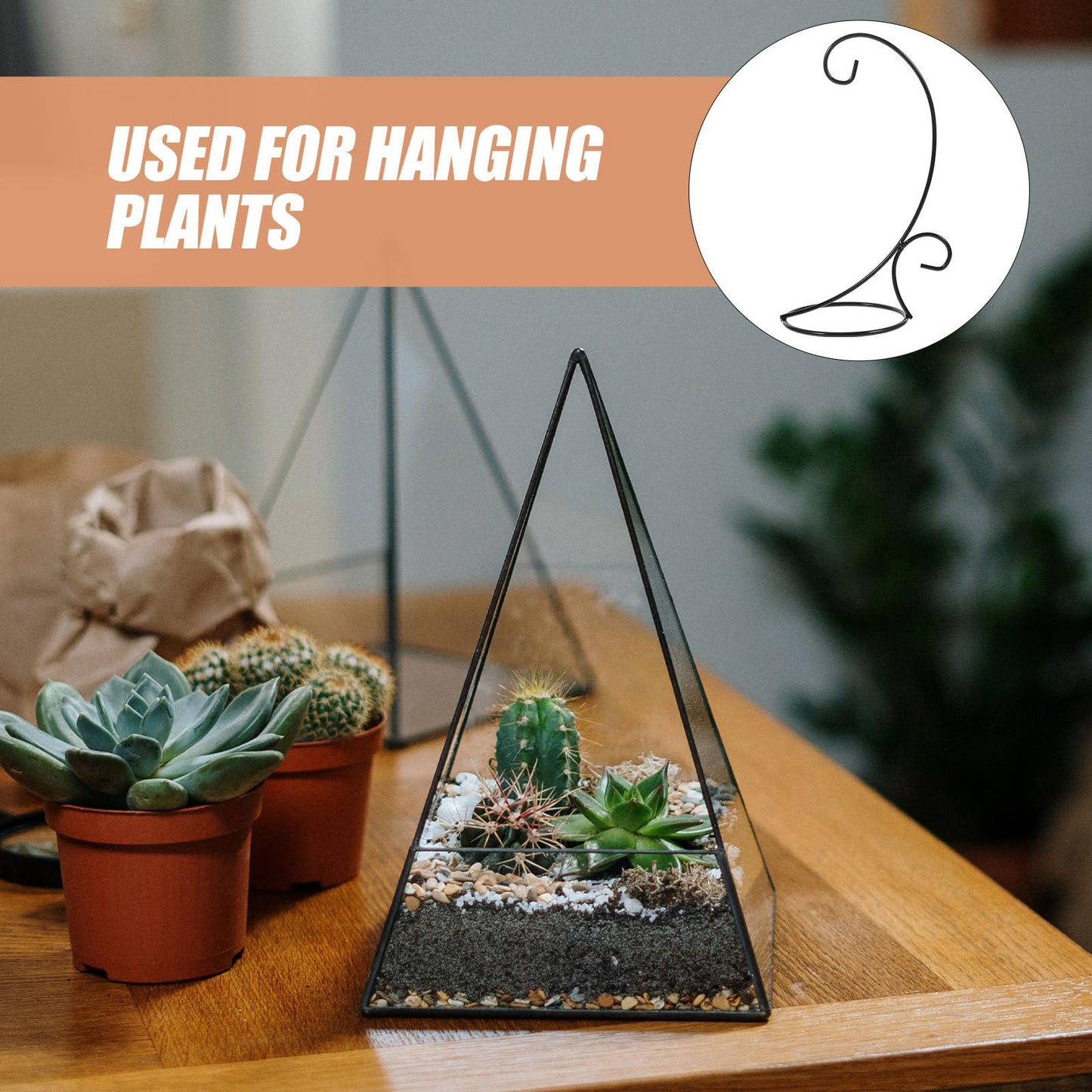 MAGICLULU 2pcs Hanging Terrarium Display Stand Air Planter Holder Iron Ornament Hanging Plant Bracket Black Semi-circle Hook for Indoor Outdoor Décor