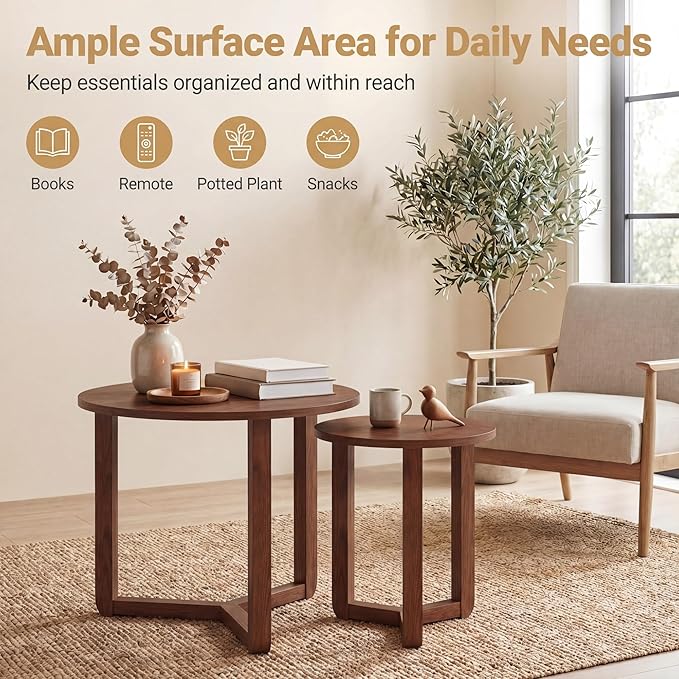 Tangkula Round Nesting Coffee Table Set of 2, Farmhouse End Tables