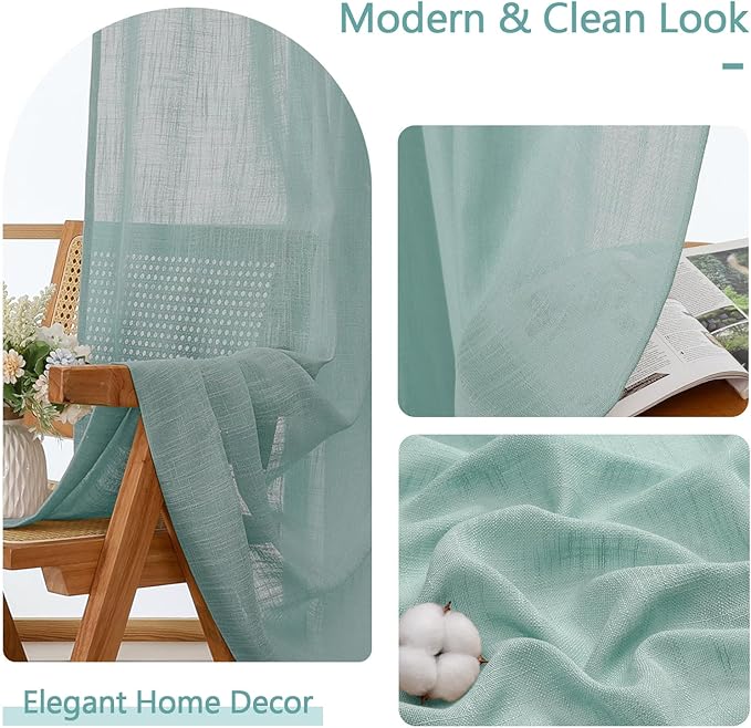 Chyhomenyc Aqua Green Semi Sheer Curtains 36 Inch Length, Light Filtering Faux