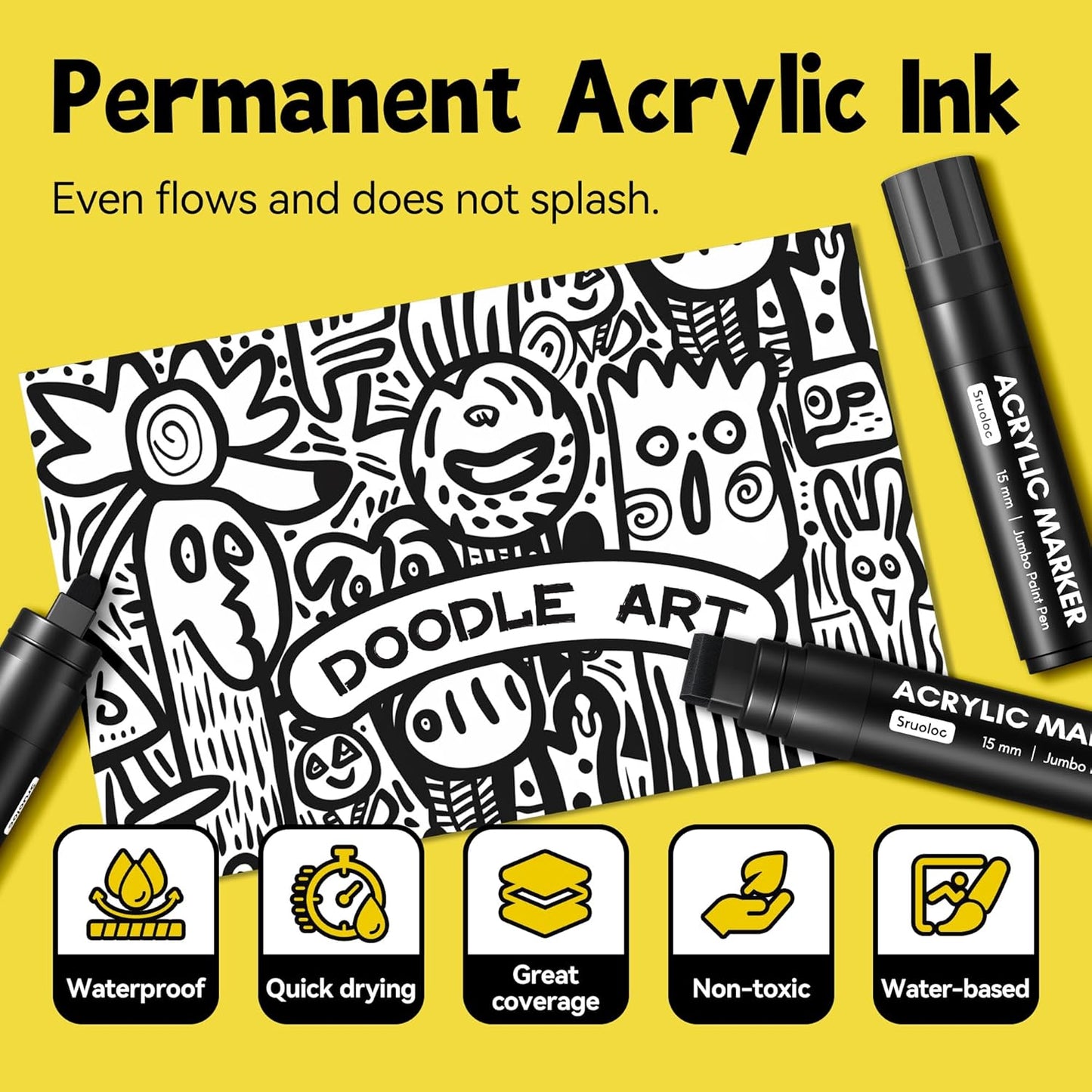 3 Jumbo Permanent Markers Purple, 15mm Thick Wide Tip, Large Acrylic Paint Markers for Rock Painting, Poster, Graffiti, Stone, Ceramic, Glass, Wood, Canvas