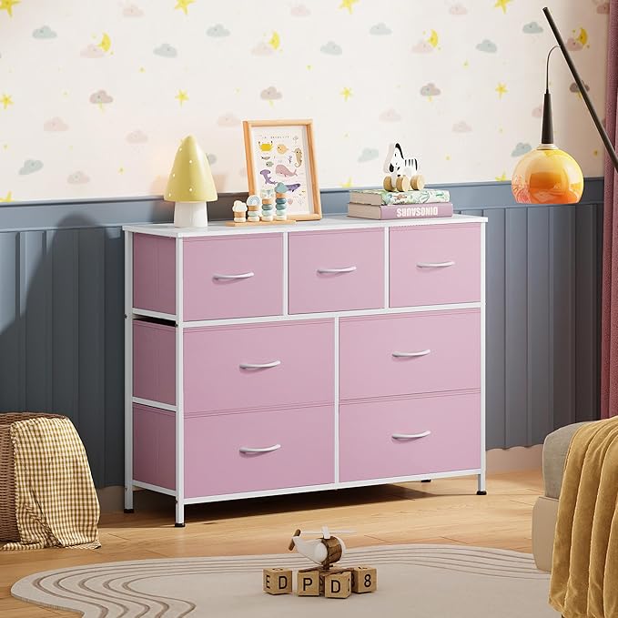 WLIVE 7 Drawer Dresser TV Stand, Entertainment Center, Media Console Table