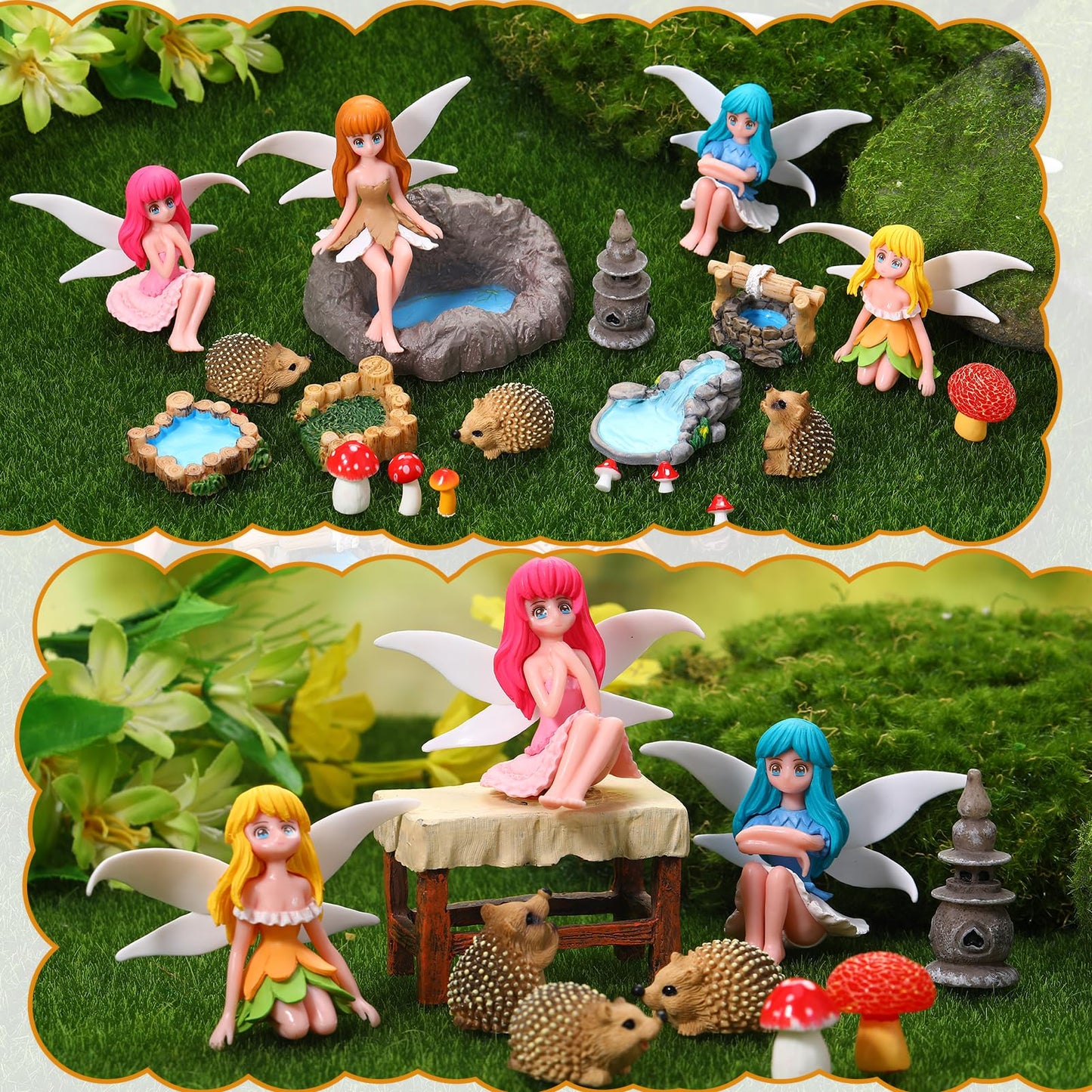 GGSTDDUP 28Pcs Fairy Garden Accessories, Miniature Garden Ornaments Landscape Decorations Mini Fairy Figures Animal Plant Set for Outdoor DIY Terrarium Potted Plants Dollhouse Desk Decor