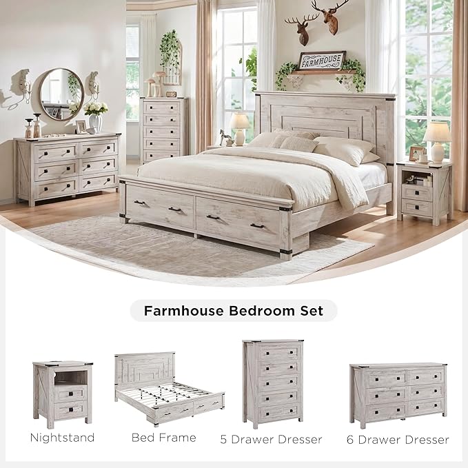 T4TREAM Farmhouse 5 Drawers Dresser Chests
