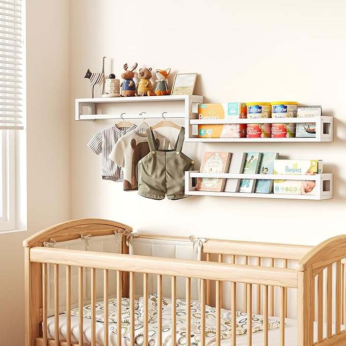 TidyCorner Upgraded Thick Floating Shelves, 24 Inch Solid Wood Bookshelf