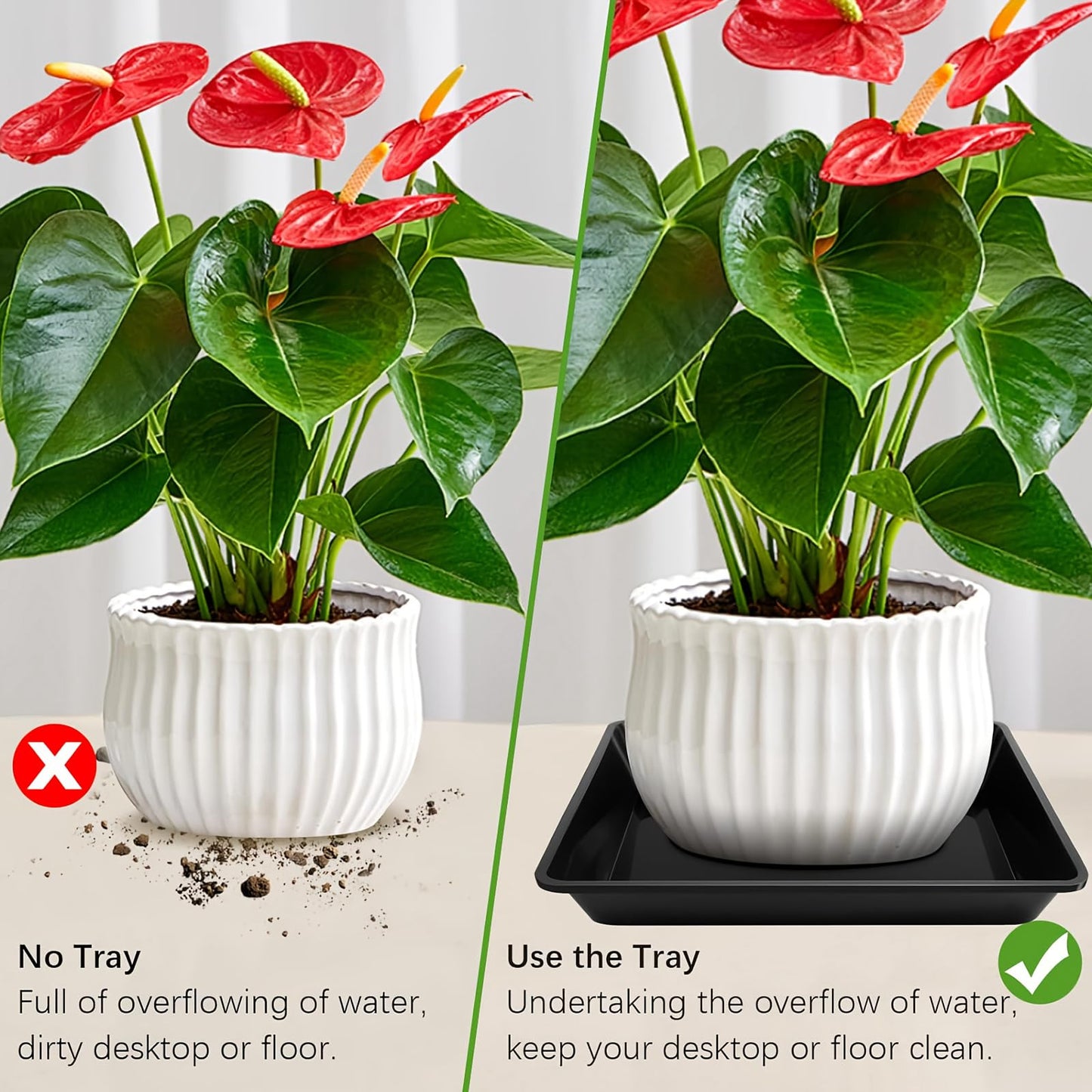 MHXWNHA 4 Pack 12 Inch Square Plant Saucer, Plant Drip Trays and Flower Pot Saucers, Plant Trays for Indoors No Holes, Plant Drainage Tray Saucers for Potted Plants (Black)