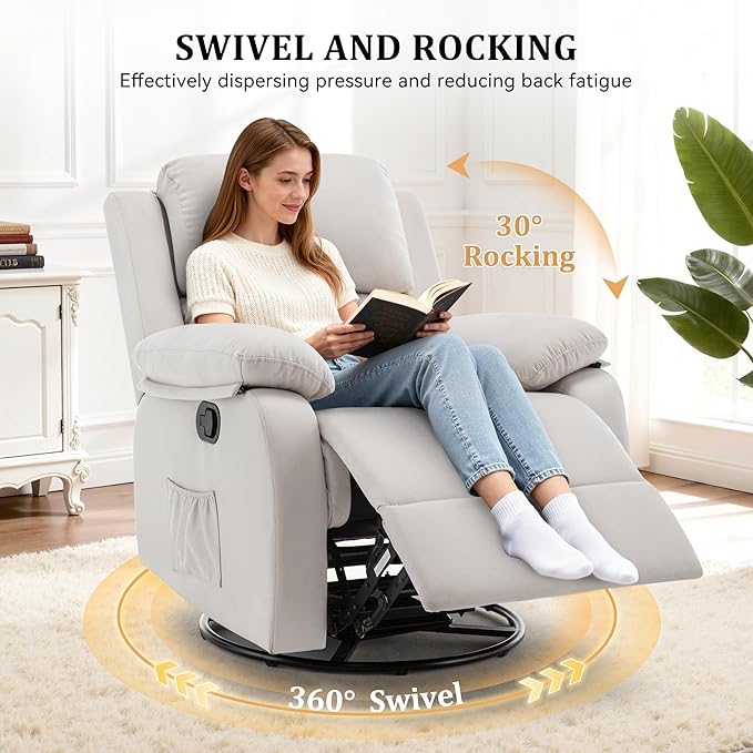 Korser Recliner Chair, 360 Swivel Rocker Chair