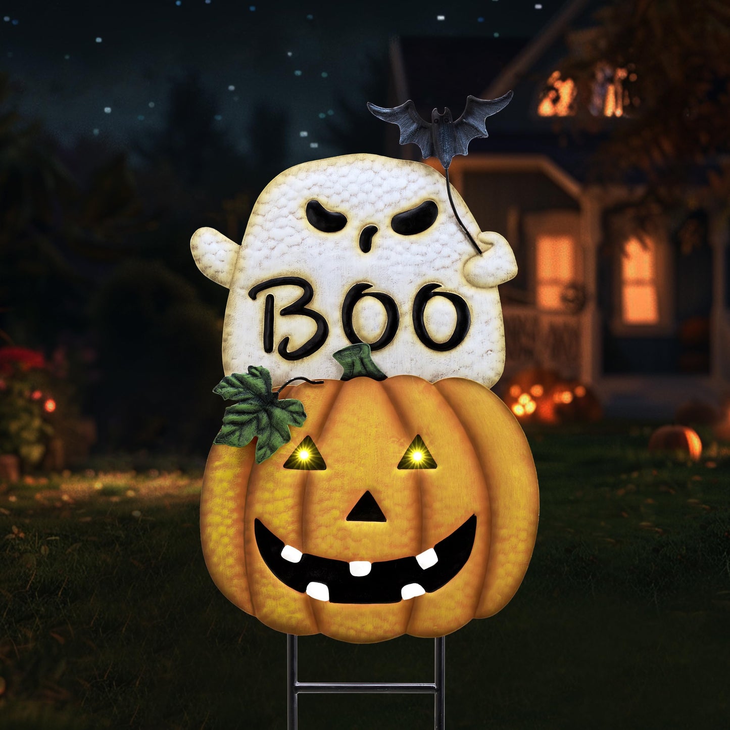 TERESA'S COLLECTIONS Halloween Decorations for Outdoor, Cute Spooky Decorative Garden Stakes with Solar Light, Jack O Lantern Metal Yard Sign for Home Patio Halloween Party