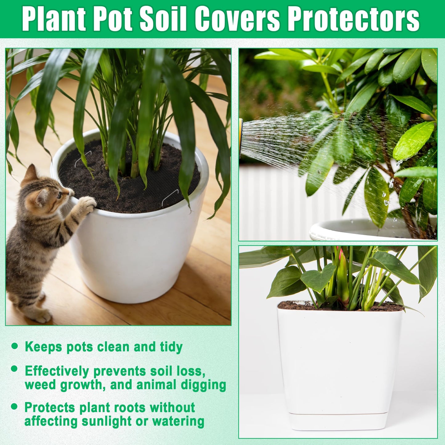 Pletpet 4 Pcs 15.7 Inch Plant Pot Soil Covers Protectors, Pot Grids for Plants Protection with 1 Marker Pen, 1 Scissors, 4 Plant Labels and 8 U-Shaped Garden Stakes