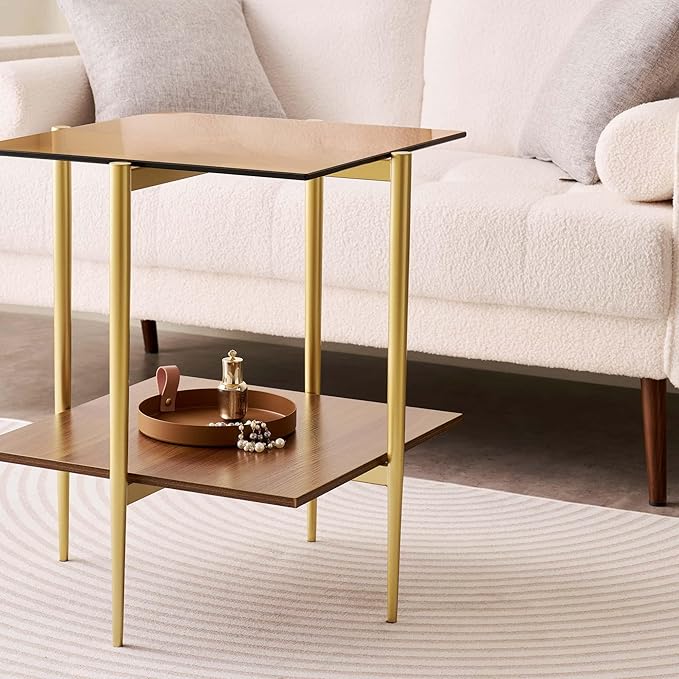 LumFurn Glass End Table, Mid-Century Modern Design Sofa Table, L41 x W21 x H17