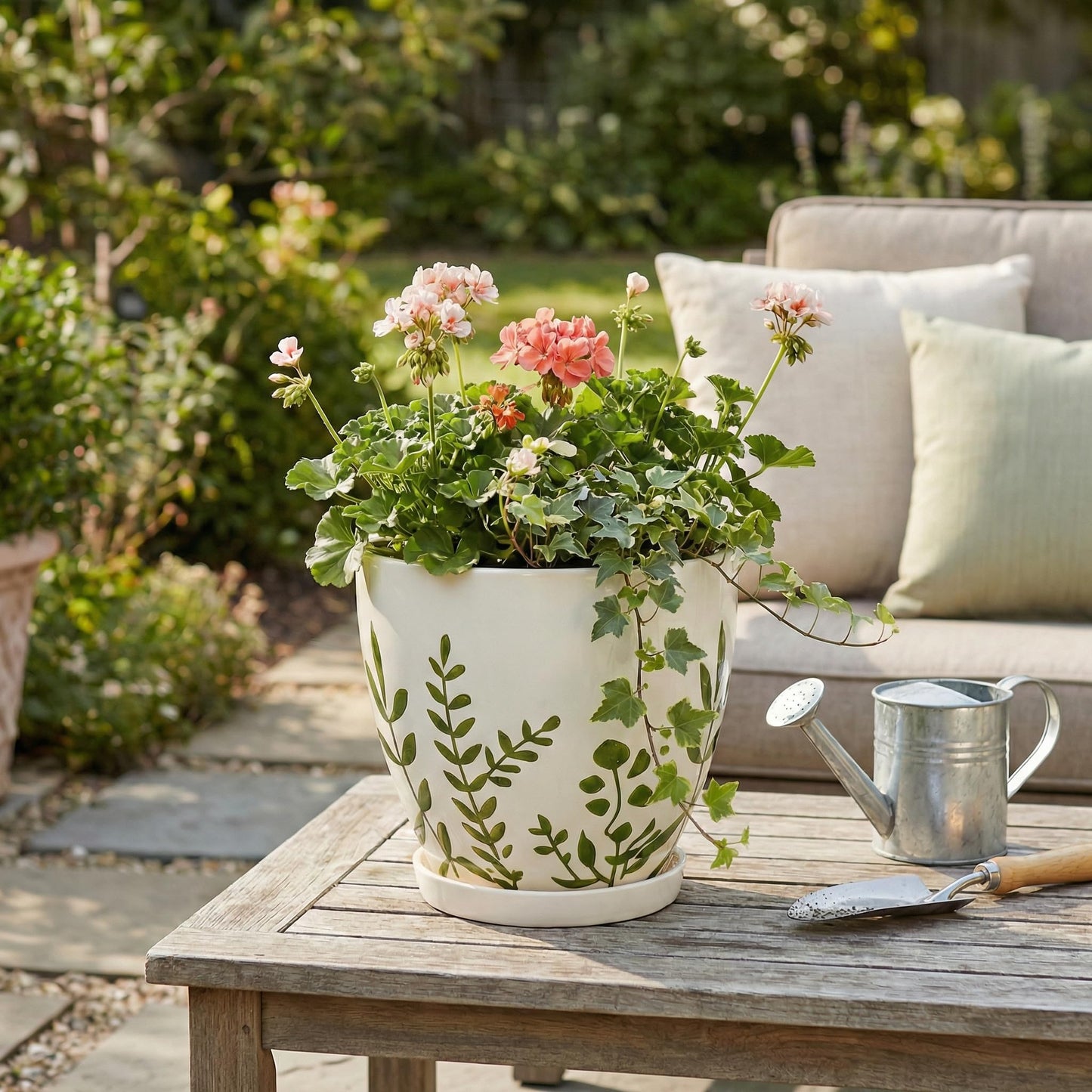 MPotTo Ceramic Pot for Plants 8.2 Inch - Indoor Plant Pot with Drainage Hole and Saucer, Decorative Boho Round Outdoor Planter, Gardening Gifts for Women Men, Room Patio Office Home Decor, White