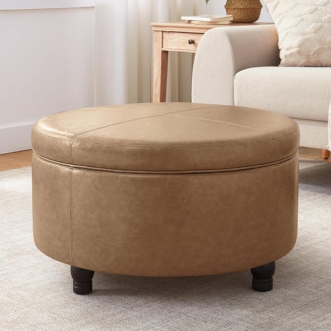 30-Inch Round Storage Ottoman, Modern Ottoman Coffee Table