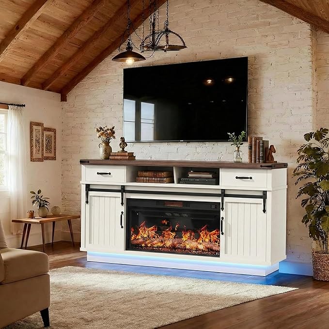Jocoevol Fireplace TV Stand for TVs up to 65", Electric Fireplace