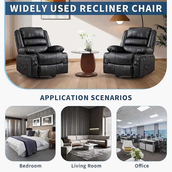 Rocking Recliner Chair for Adults Wide 360° Swivel Rocker Recliner