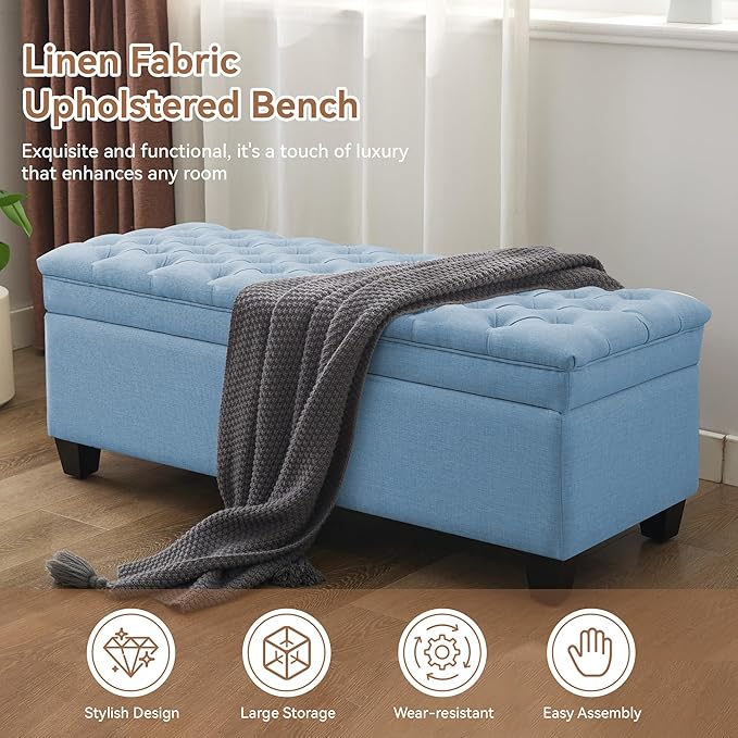 WUTUTUEE 51" Fabric Storage Ottoman Bench, Upholstered Rectangle End of Bed
