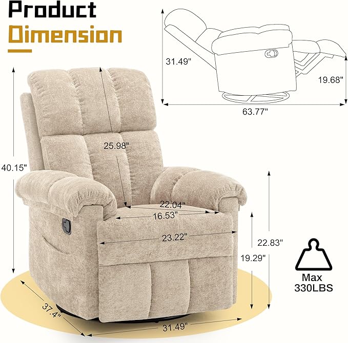 Korser Recliner Chair, Small Rocker Recliner Chair