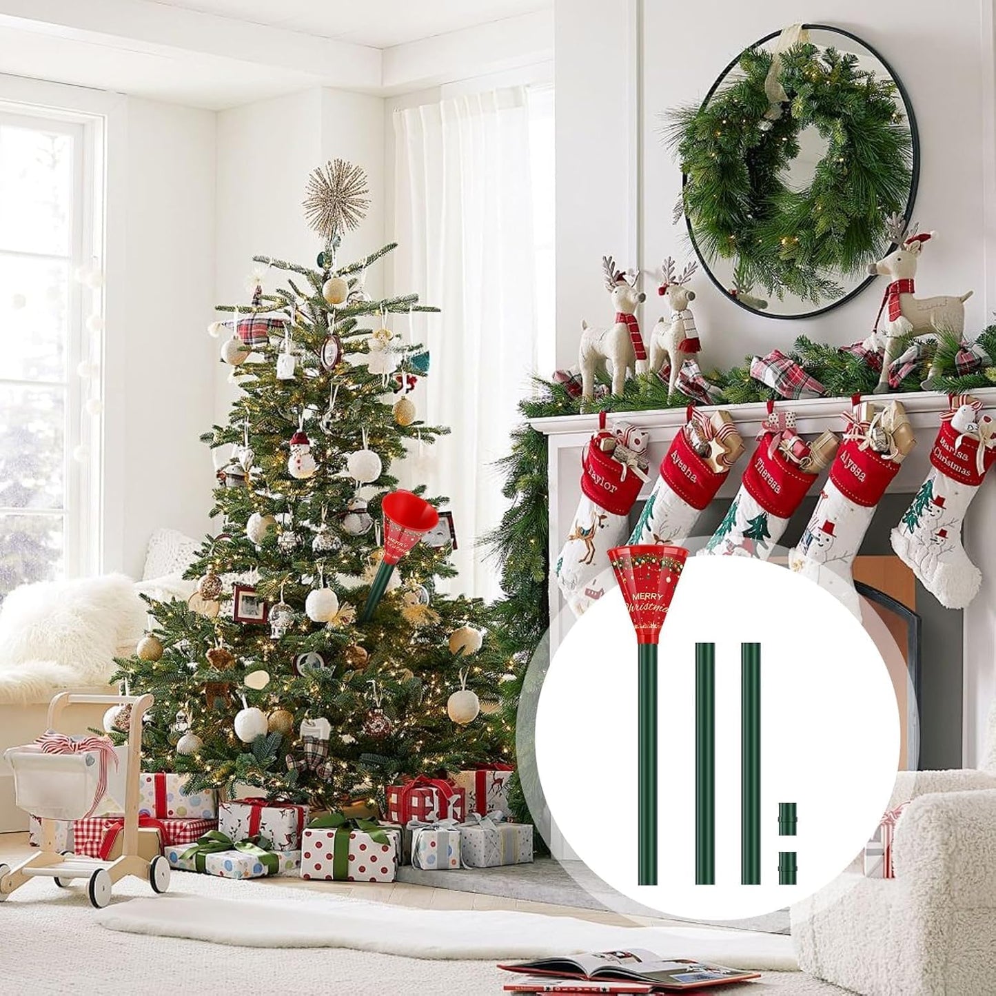 IPOOLTENG 2PCS Christmas Tree Watering Funnel 6 Tube 2 Funnels 75 Inch - 6 Section Plastic Christmas Tree Funnel, Long Funnels for Watering, Best Gifts for Your Parents to Water Tree