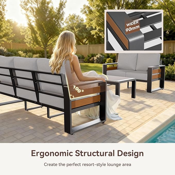 Aoxun Aluminum Patio Furniture Set, 4 Seats Luxury Metal Patio Conversation Sets