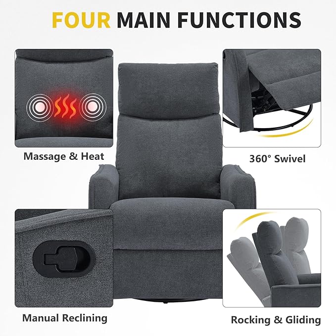 Trustyue Swivel Rocker Recliner Chair, 360° Swivel Recliner