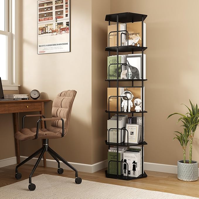 SUNMORY 5 Tier Rotating Bookshelf Tower, Revolving 360 ° Spinning Bookcase
