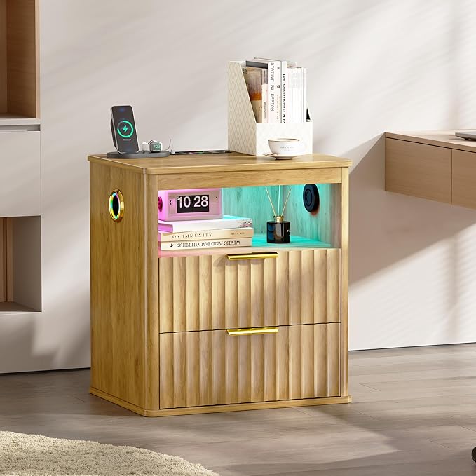 WOOVIVS Modern NightStand with Smart Human Sensor Lights, Bedside Table