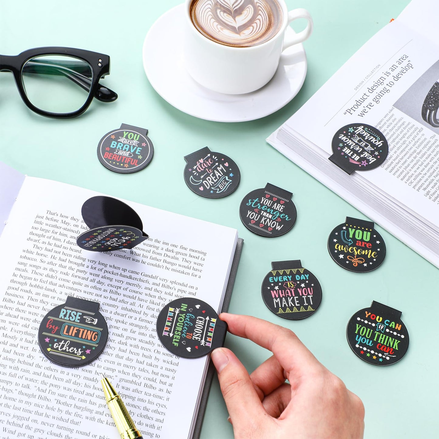 AmazingSpark 100 Pcs Magnetic Bookmarks Bulk Inspirational Magnet Book Marker Clips Motivational Reading Awards for Students Office Classroom Book Lover Gifts
