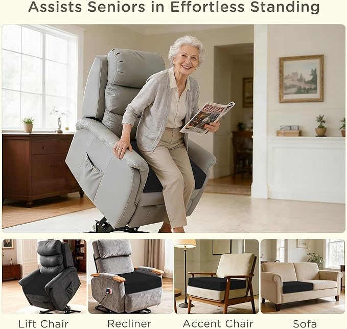 Recliner Cushions for Elderly 20x20x4 Inch Thick Large Recliner Seat Cushion with a Handle Square Non Slip Chair Pads with Washable Cover for Couch Armchair Chairs Black