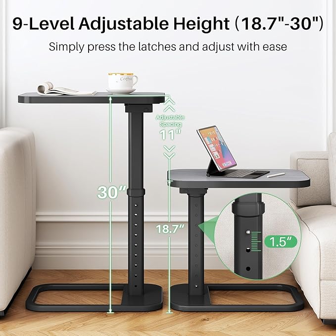 Kitstorack TV Tray Table, Adjustable Height & Rounded Metal Corners, Snack Table